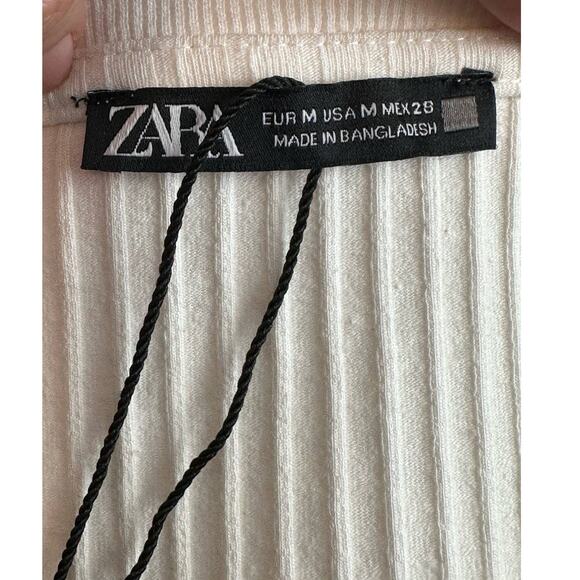 ZARA creamy white long sleeves square neck ribbed sweater size M - Picture 3 of 11